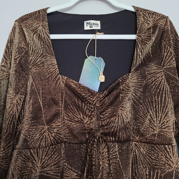 NWT Show Me Your Mumu Dominique Gold Shimmer Long Sleeve Babydoll Mini Dress XL - Picture 6 of 10